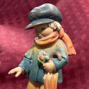 Club Anri Boy Figurine Sculpture My Friend w/Umbrella & Flower 4" Italy